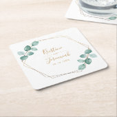 モダンユーカリ水カラー金ゴールドスクリプ結婚ト スクエアペーパーコースター (アングル)