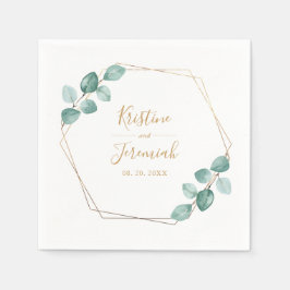 モダンユーカリ水カラー金ゴールドスクリプ結婚ト スタンダードカクテルナプキン