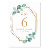 モダンユーカリ水カラー金ゴールドスクリプ結婚ト テーブルナンバー (裏面)