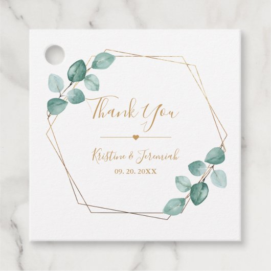 モダンユーカリ水カラー金ゴールドスクリプ結婚ト フェイバータグ (正面)