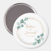 モダンユーカリ水カラー金ゴールドスクリプ結婚ト マグネット (正面/裏面)