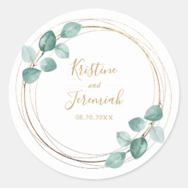 モダンユーカリ水カラー金ゴールドスクリプ結婚ト ラウンドシール