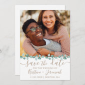 モダンユーカリ水彩つる植物写真結婚の セーブザデート (正面/裏面)