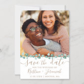 モダンユーカリ水彩つる植物写真結婚の マグネット招待状 (正面)