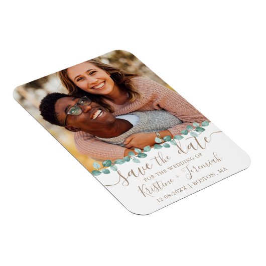 モダンユーカリ水彩つる植物写真結婚の マグネット (右側)