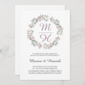 モダンユーカリ水彩リース結婚ズ 招待状 (正面/裏面)