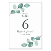 モダンユーカリ水彩黒文字結婚の テーブルナンバー (裏面)