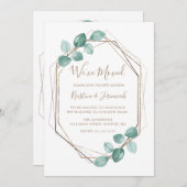 モダンユーカリ水色コーヒースクリプト結婚ズ 案内状 (正面/裏面)