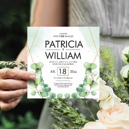 モダンユーカリ結婚グリネリーお祝い 招待状