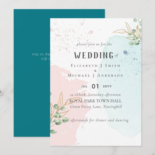 モダンユーカリ緑ブルーピンク結婚ズ (正面/裏面)