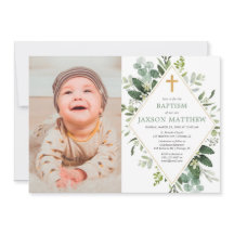 モダンユーカリ緑金ゴールド洗礼写真撮影