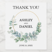 モダンユーカリ緑金ゴールド結婚ズ ワインラベル (シングルラベル)