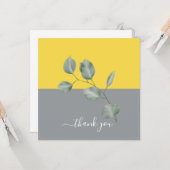 モダンユーカリ葉ーCOLORBLOCK Thank You カード (正面/裏面インサイチュ)