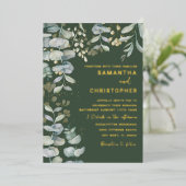 モダンユーカリ葉金ゴールド&グリーン結婚ズ 箔招待状 (立ち正面)