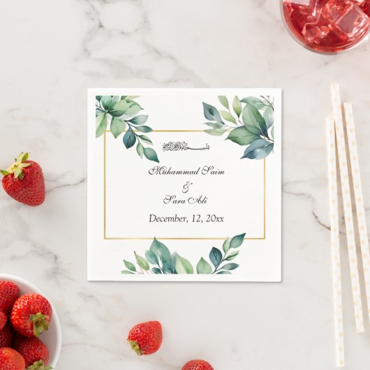 モダンユーカリ離れム結婚式招待状 スタンダードカクテルナプキン (インサイチュ)