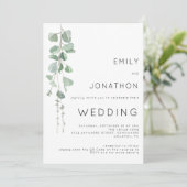 モダンユーカリ3枚QRコード結婚ズ 招待状 (スタンド正面)