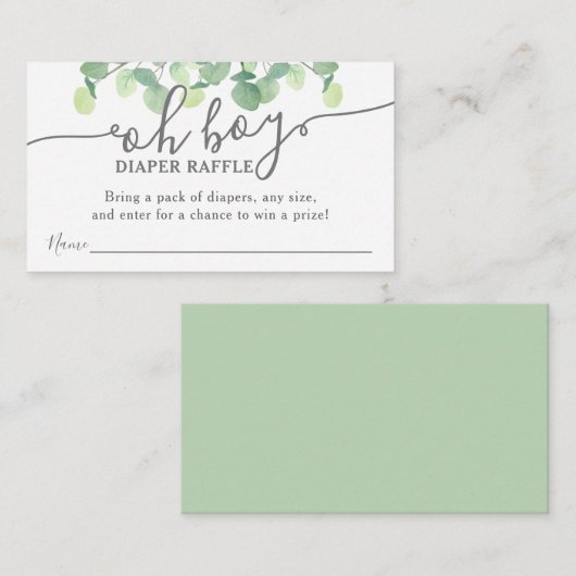 モダンユーカリOh男の子の赤ちゃんシャワーおむつラッフル エンクロージャーカード (正面/裏面)