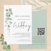 モダンユーカリQRコードスクリプ結婚ト 招待状