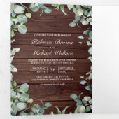 モダンユーカリQRコー素朴ド結婚ズ 三つ折り招待状 (内部最初)