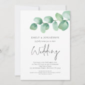 モダンユーカリQRコー結婚ド 招待状 (正面)