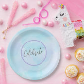 モダンライトアクアエレガントブルースクリプ祝ト ペーパープレート (パーティー)