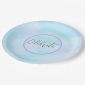 モダンライトアクアエレガントブルースクリプ祝ト ペーパープレート (アングル)