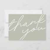 モダンライトセージ緑の書道のスクリプ結婚ト サンキューカード (正面)