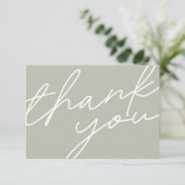 モダンライトセージ緑の書道のスクリプ結婚ト サンキューカード (スタンド正面)