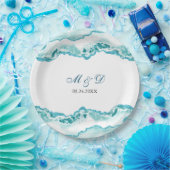 モダンライトブルー大理石結婚の ペーパープレート (パーティー)