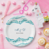 モダンライトブルー大理石結婚の ペーパープレート (パーティー)