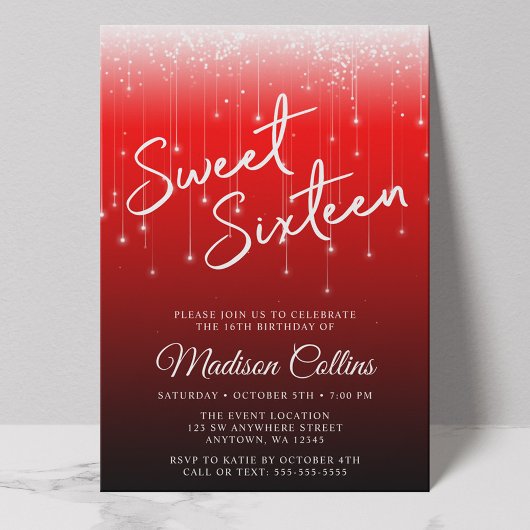 モダンライト 赤黒 Sweet 16 招待状