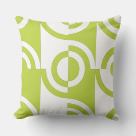 モダンライム – 緑と白の円形フラグメント クッション
