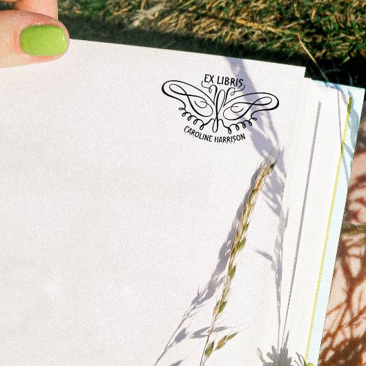 モダンラインアートの蝶のエクスリブリス書籍スタンプ ラバースタンプ