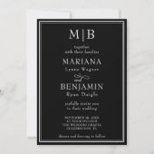 モダンライン黒縁ミニマリストの結婚式 招待状 (正面)