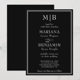 モダンライン黒縁ミニマリストの結婚式 招待状