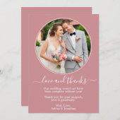 モダンラウンドフォトフレームほこりっぽいバラ結婚ズ サンキューカード (正面/裏面)