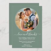 モダンラウンドフォトフレームSage Green結婚's サンキューカード (正面/裏面)