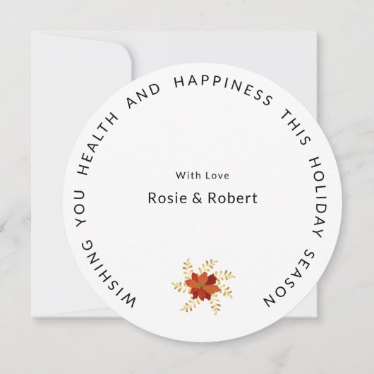 モダンラウンド、メリークリスマススタイルのポインセチア シーズンカード (裏面)