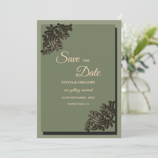 モダンラグジュアリー アーストーン セージグリーン&ゴールド クラシック セーブザデート (スタンド正面)