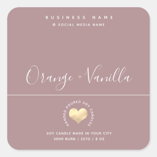 モダンラグジュアリー ゴールドハート タイポグラフィー キャンドル スクエアシール (正面)