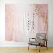 モダンラグジュアリー ゴールドフレック  ブッシュピンク ウェディングフォト タペストリー (インサイチュ(横))