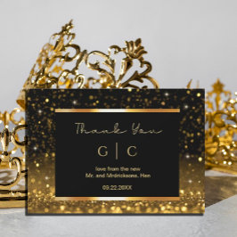 モダンラグジュアリー ゴールド ブラック スパークル サンキューカード