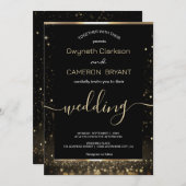 モダンラグジュアリー ゴールド ブラック スパークル 招待状 (正面/裏面)