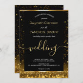 モダンラグジュアリー ゴールド ブラック スパークル 招待状 (正面/裏面)