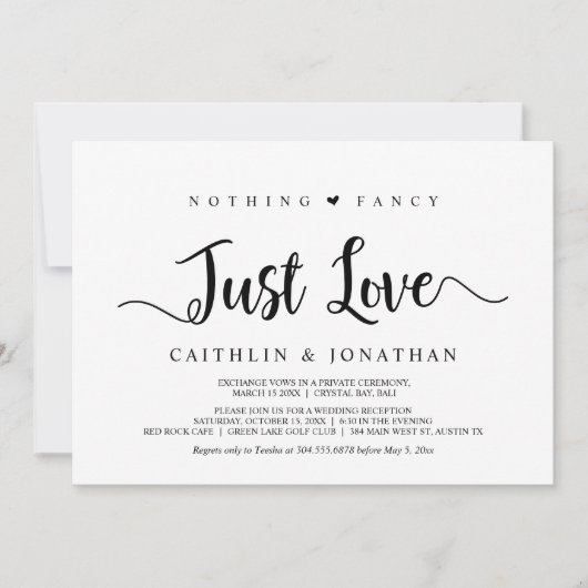 モダンラスティックなふたりの逃避行、贅沢は不要、ただ愛を大切に 招待状 (正面)