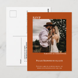 モダンラスティックオレンジ結婚式RSVPミニマリスト写真 ポストカード