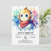 モダンラスティックサル誕生日 招待状 (スタンド正面)