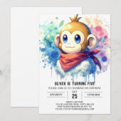 モダンラスティックサル誕生日 招待状 (正面/裏面)