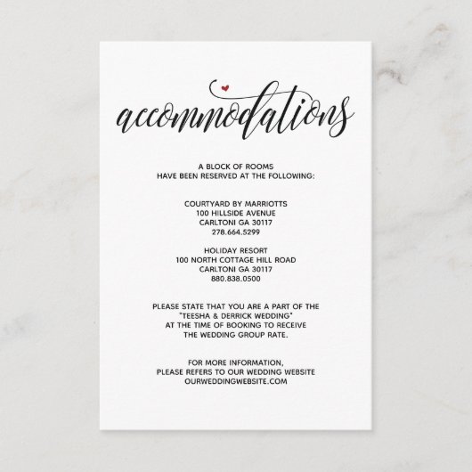 モダンラスティック ウェディング宿泊施設カード エンクロージャーカード (正面)