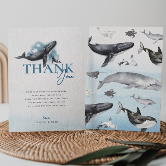 モダンラスティック オーシャン フラット バーティカル ベイビー シャワー サンキューカード